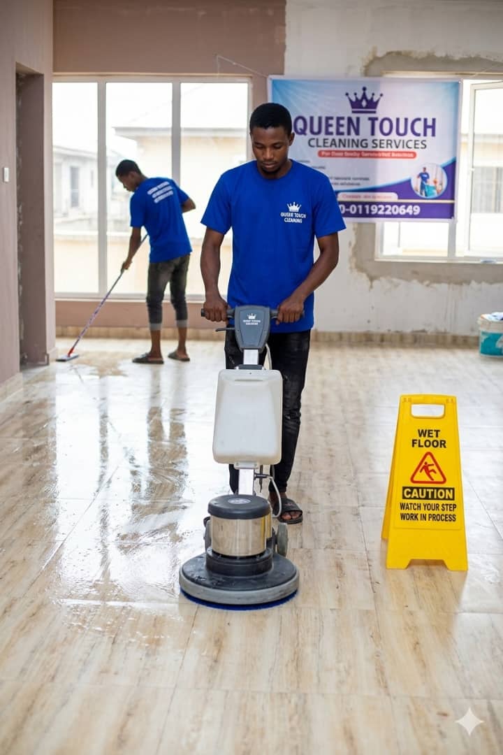 Professional cleaning team at work